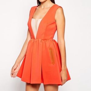 Three Floor 0 XXXS Orange Pockets Scuba Nude Dress